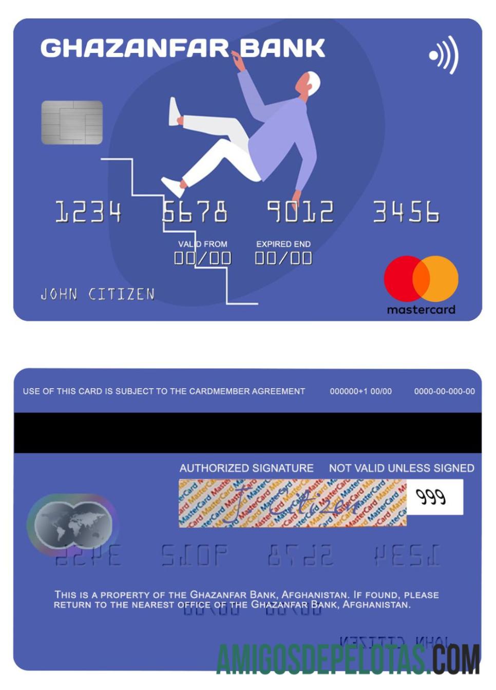 Afeganistão Ghazanfar Bank Mastercard modelo